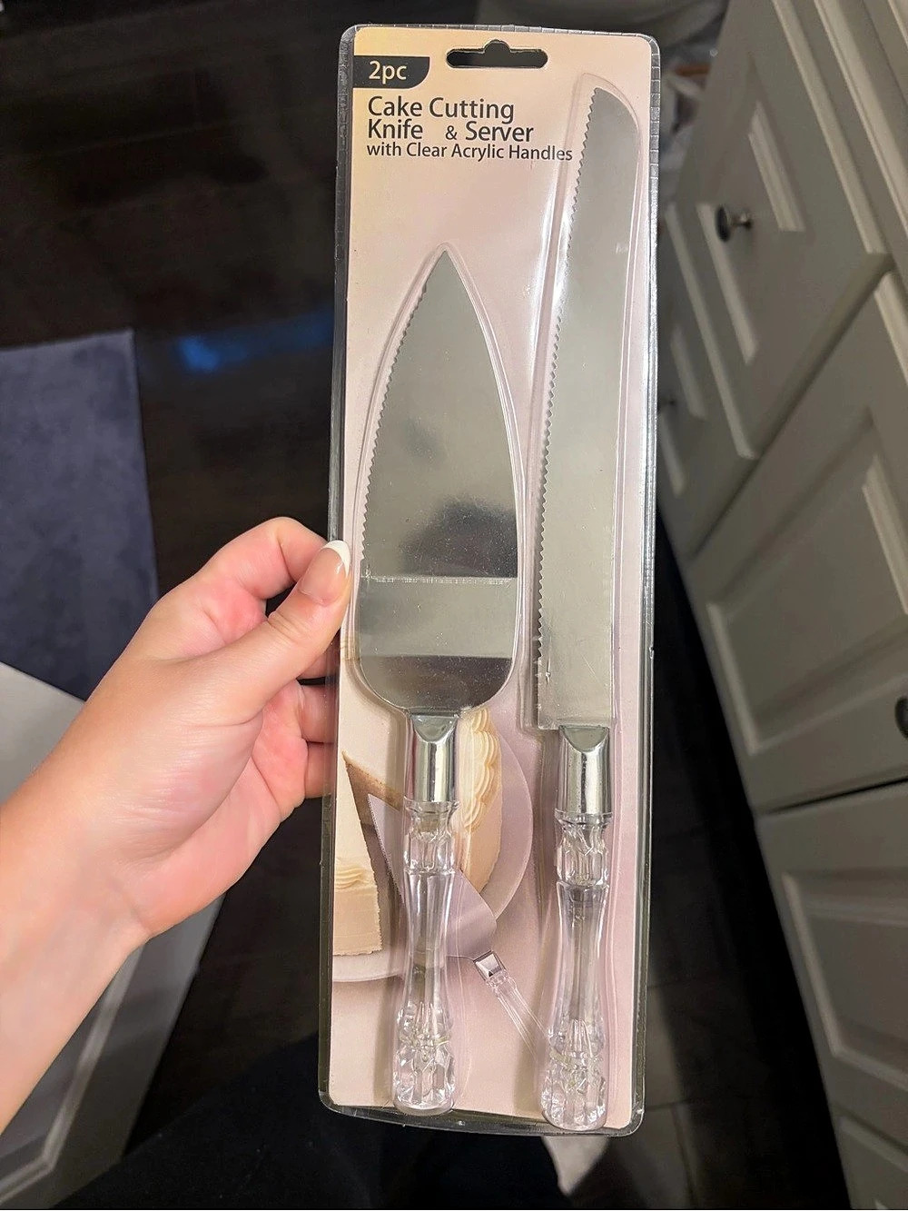 An American Company Cake Cutting Knife & Server Set Clear & Silver NWT
